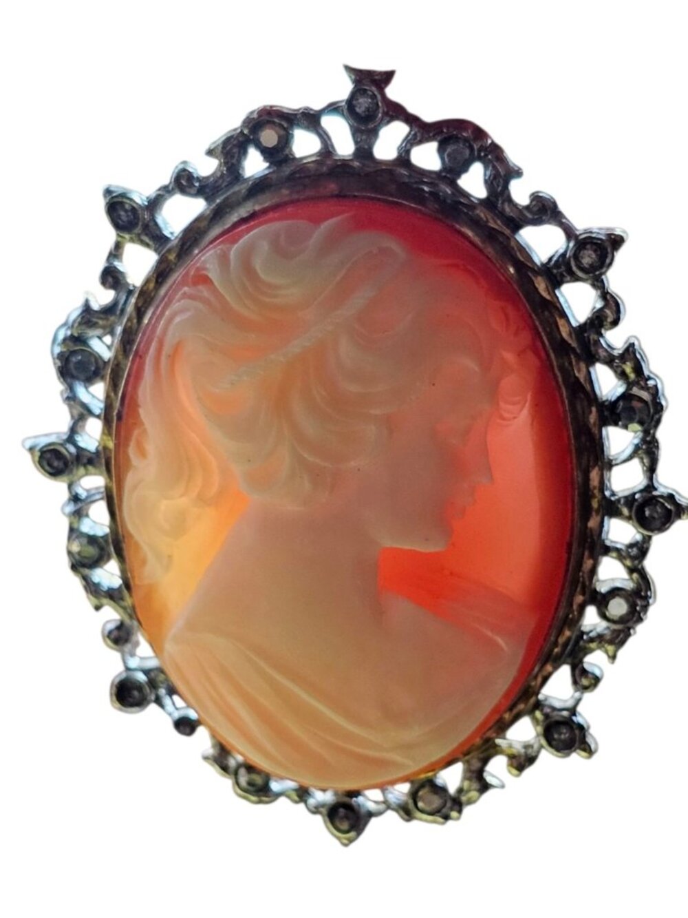 1960s Signed ART Arthur Pepper Cameo Pendant Gold/sliver Acents Lady Portrait - Picture 3 of 6